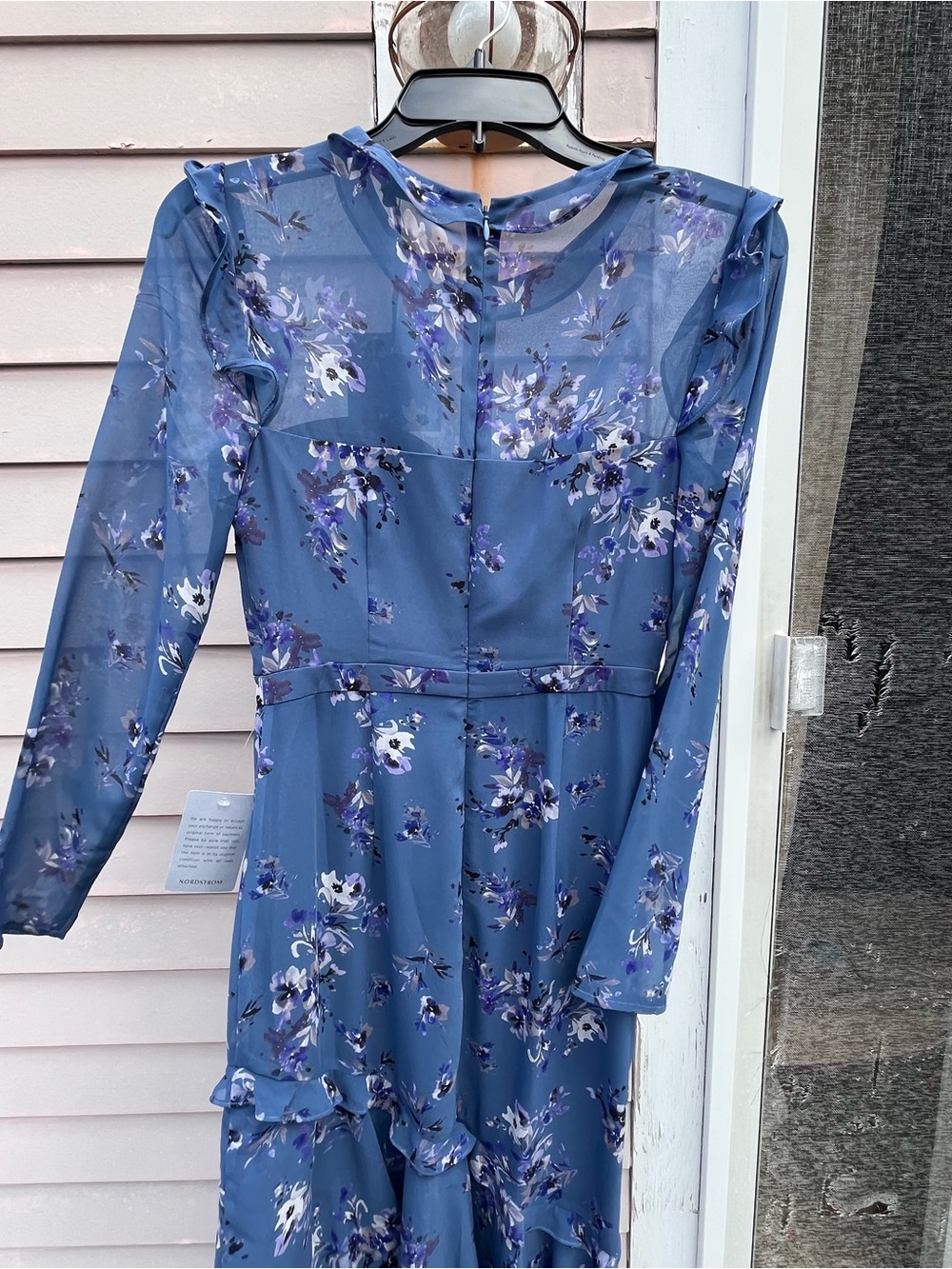 Blue Floral Long-Sleeve Women's Dress